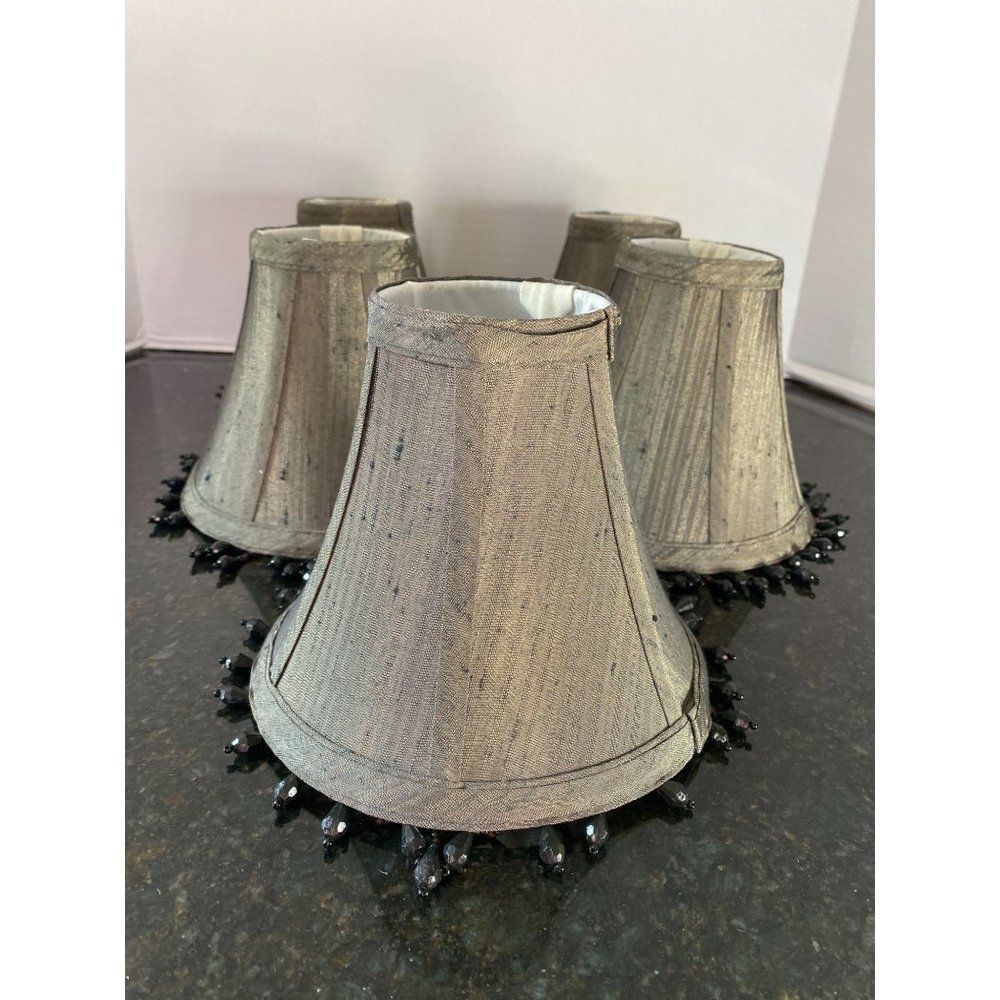 Greenish/Blackish/Grayish 6" Chandelier Shades, Black Beaded Fringe (Qty. 5)